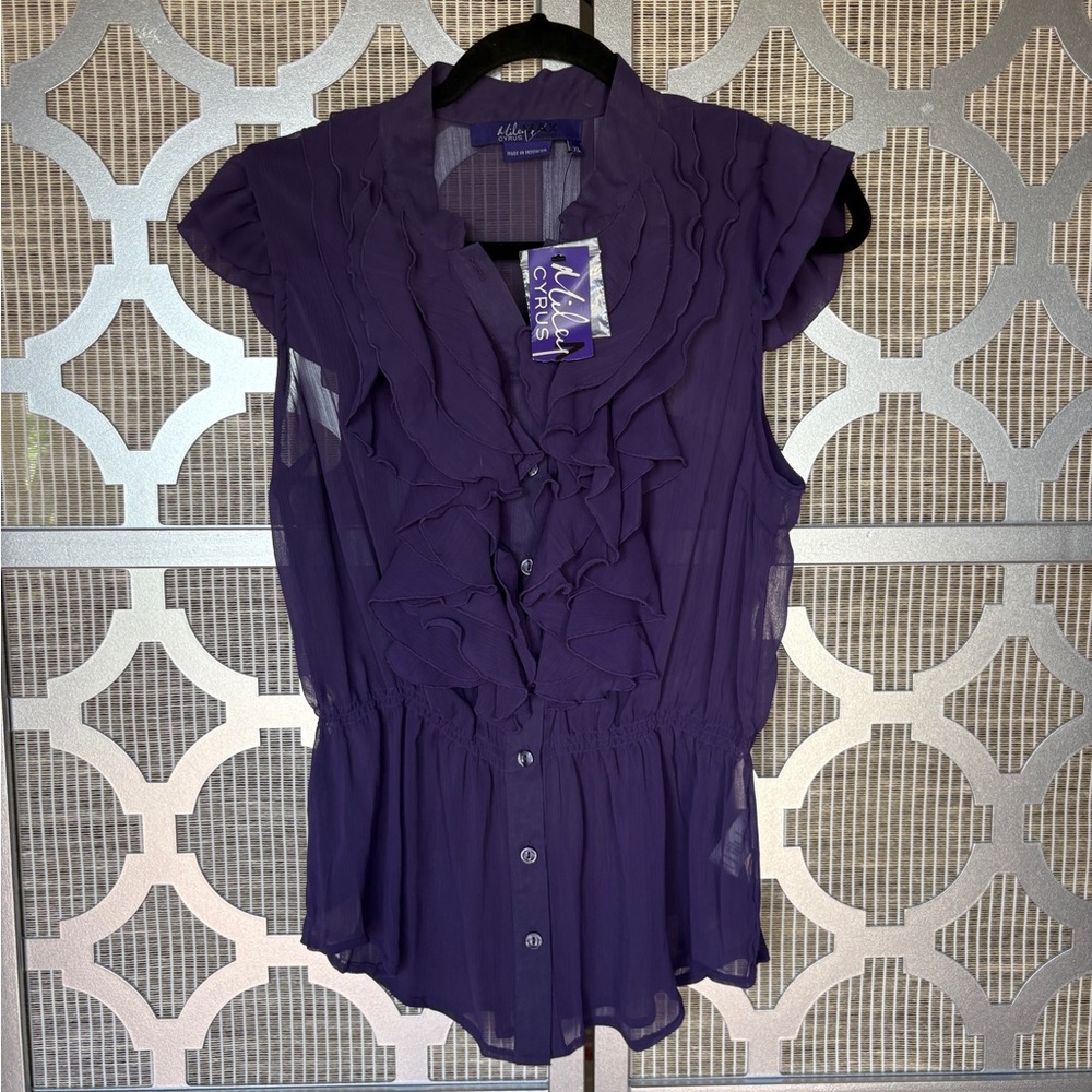 NWT Miley Cyrus Purple Ruffled Sleeveless Blouse